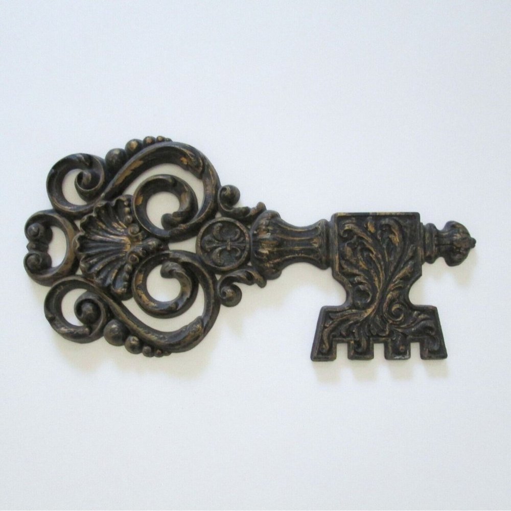 Vintage Dart Key Wall Hanging 70s Hollywood Regency Decor Black 12" Long